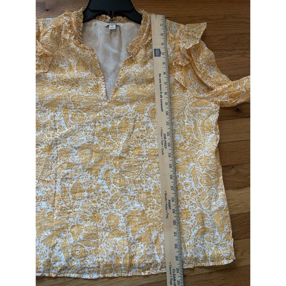 J.Crew Yellow Paisley Floral Lined Ruffle Sleeve V-Neck Blouse Size Medium - Picture 8 of 9